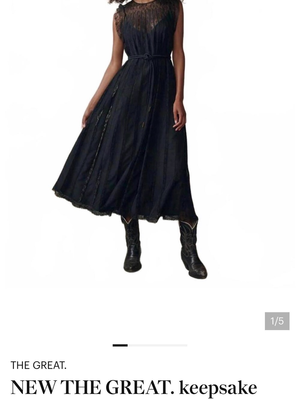 THE GREAT. keepsake lace column dress in black